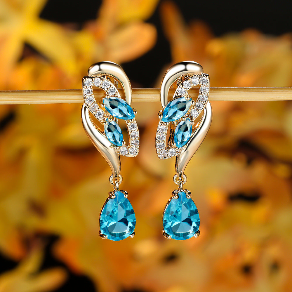 Romantic Crystal Dangle Earrings Water Cut Zircon Women Birthstone Party Earrings Jewelry Gifts