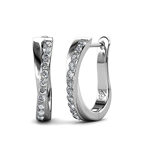 White Gold Plated Hoop Earrings For Women Twisted Silver Hoops Earring Set With Round Cut Cubic Zirconia Simulated Diamond Crystals