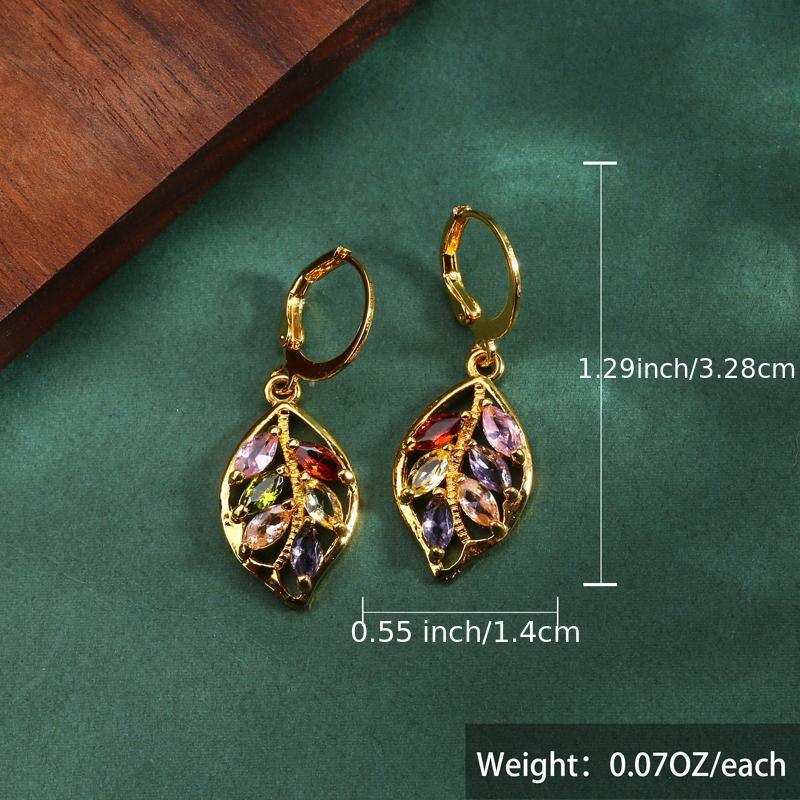 Multicolor Mystic Cubic Zirconia Women's Leaf Dangle Earrings Jewelry 14K Gold Plated Ear Decoration Gift