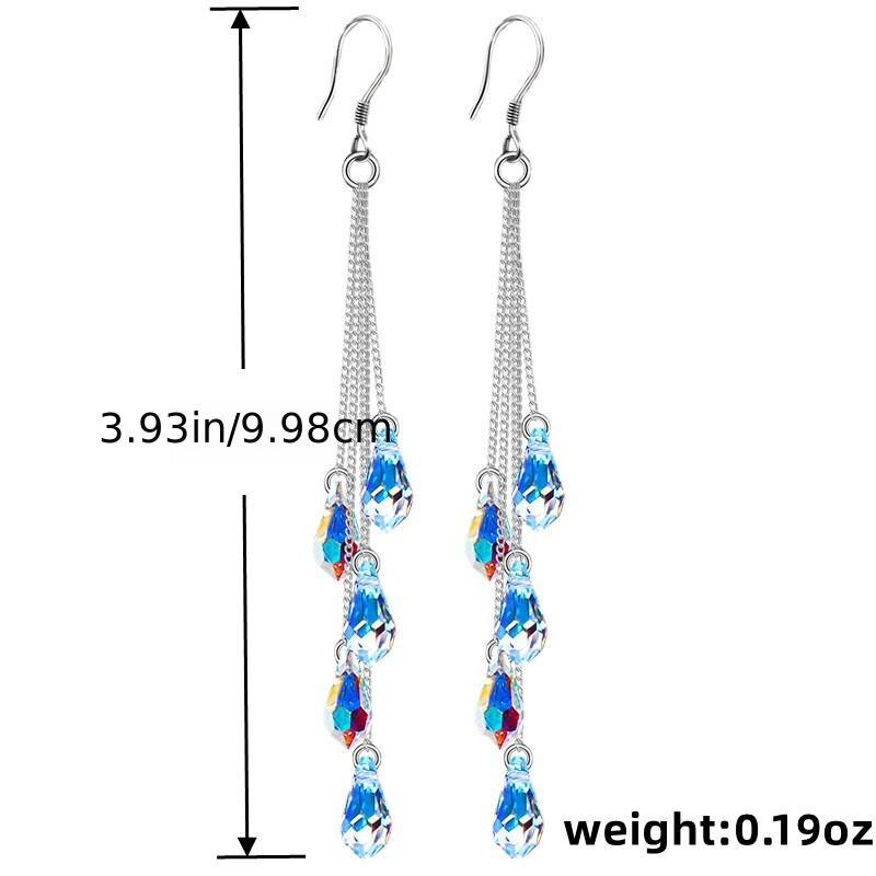 Elegant Long Teardrop Zircon Dangle Earrings 925 Silver Plated Anniversary Valentine's Day Holiday Gift For Women Girls 1Pair