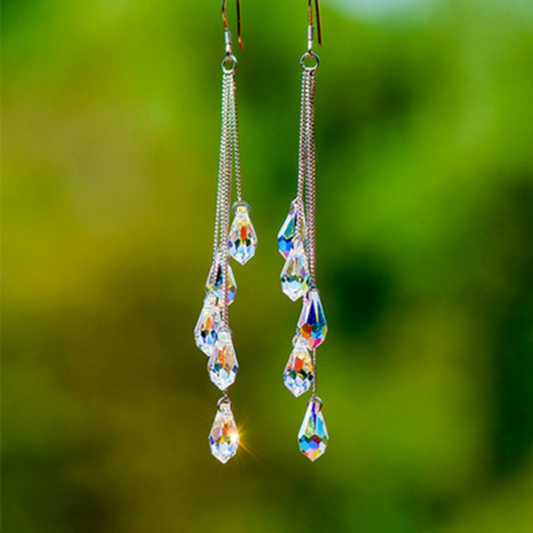 Elegant Long Teardrop Zircon Dangle Earrings 925 Silver Plated Anniversary Valentine's Day Holiday Gift For Women Girls 1Pair