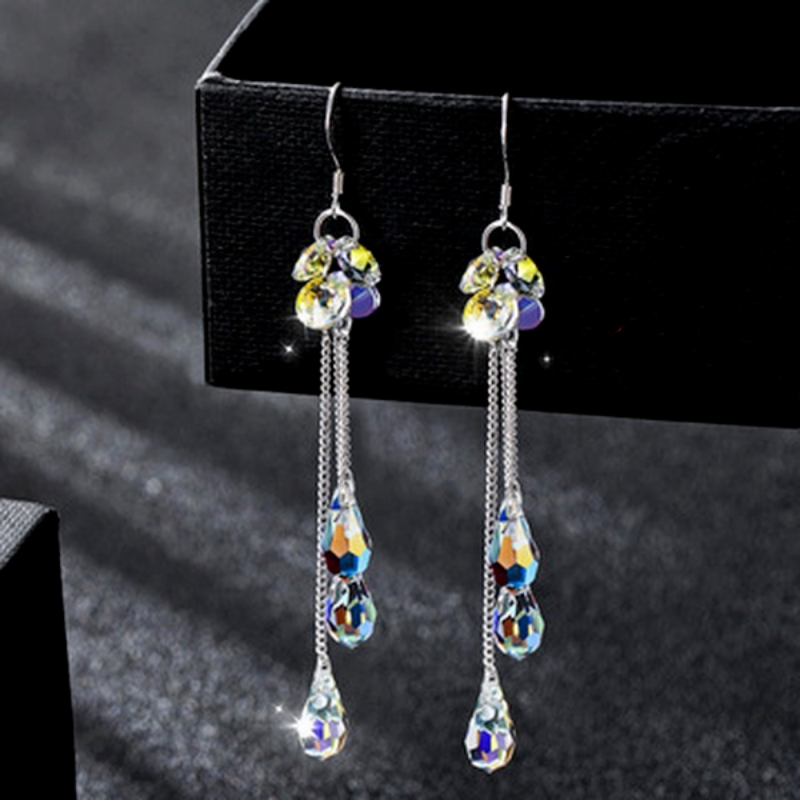 Elegant Long Teardrop Zircon Dangle Earrings 925 Silver Plated Anniversary Valentine's Day Holiday Gift For Women Girls 1Pair