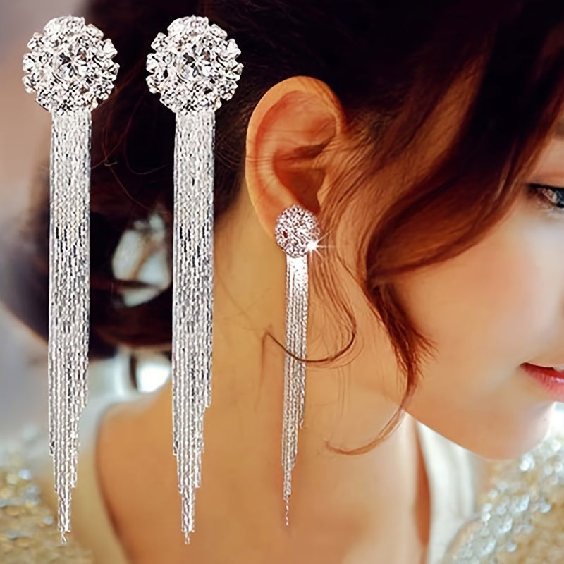 Long Exaggerated Rhinestones Tassel Earrings For Women Girls Decor Gifts 1Pair