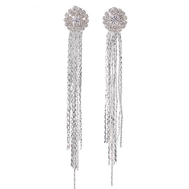 Long Exaggerated Rhinestones Tassel Earrings For Women Girls Decor Gifts 1Pair