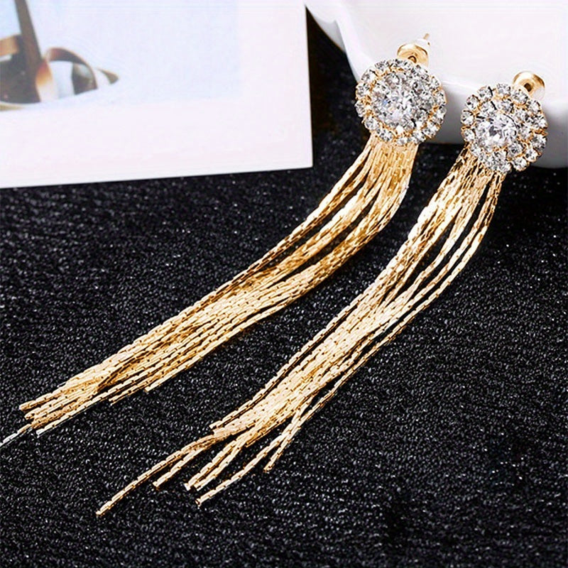 Long Exaggerated Rhinestones Tassel Earrings For Women Girls Decor Gifts 1Pair