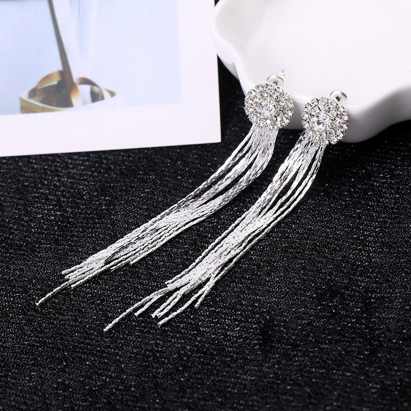 Long Exaggerated Rhinestones Tassel Earrings For Women Girls Decor Gifts 1Pair