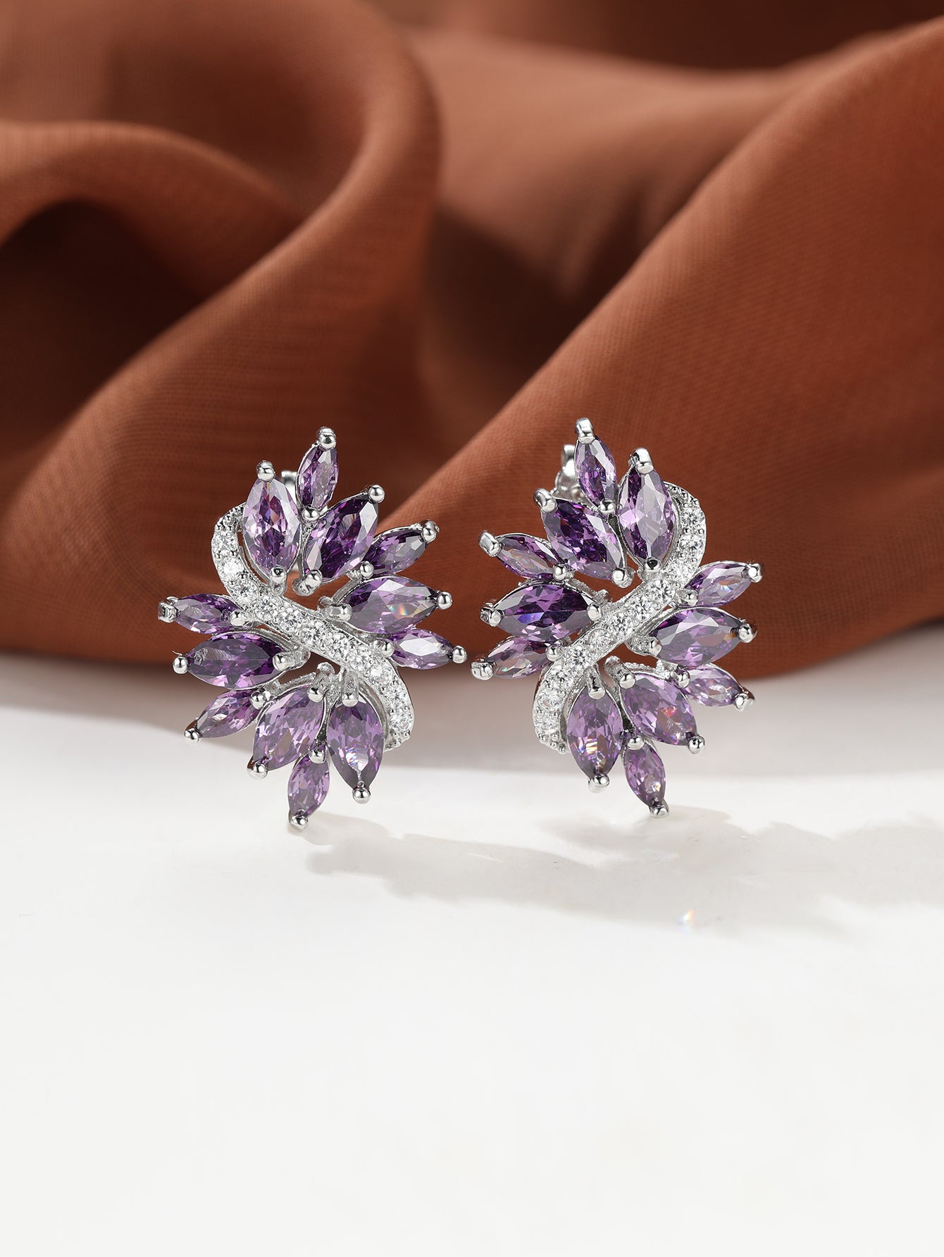 1pair Purple Zircon Stitch Composite Classic Elegant Floral Earrings Women's Earrings