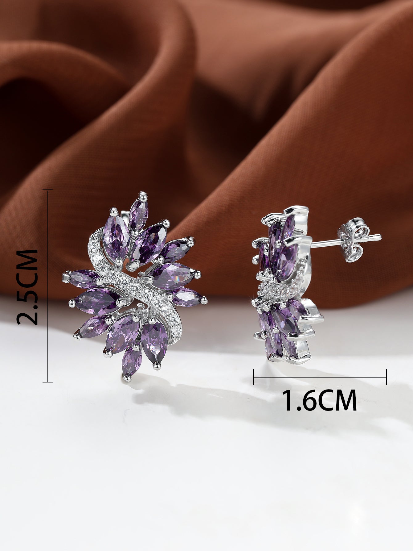 1pair Purple Zircon Stitch Composite Classic Elegant Floral Earrings Women's Earrings