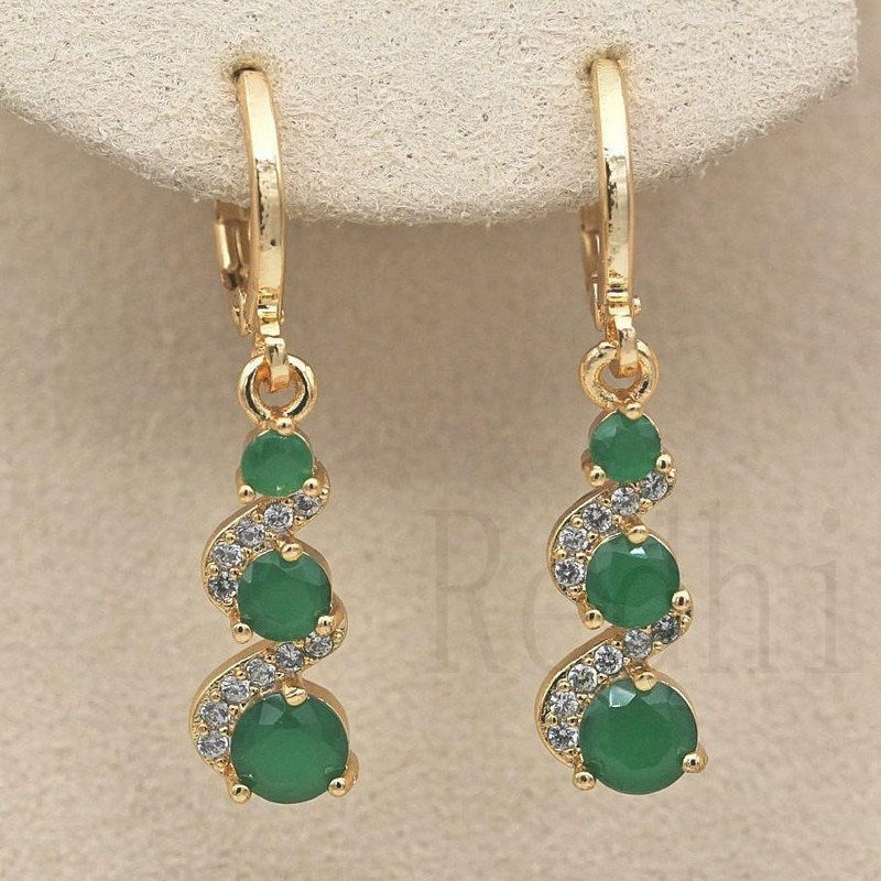 Vintage Swirl Round Green Stone Drop Dangle Earrings Women's Wedding Party Decor 14K Gold Plated 1Pair