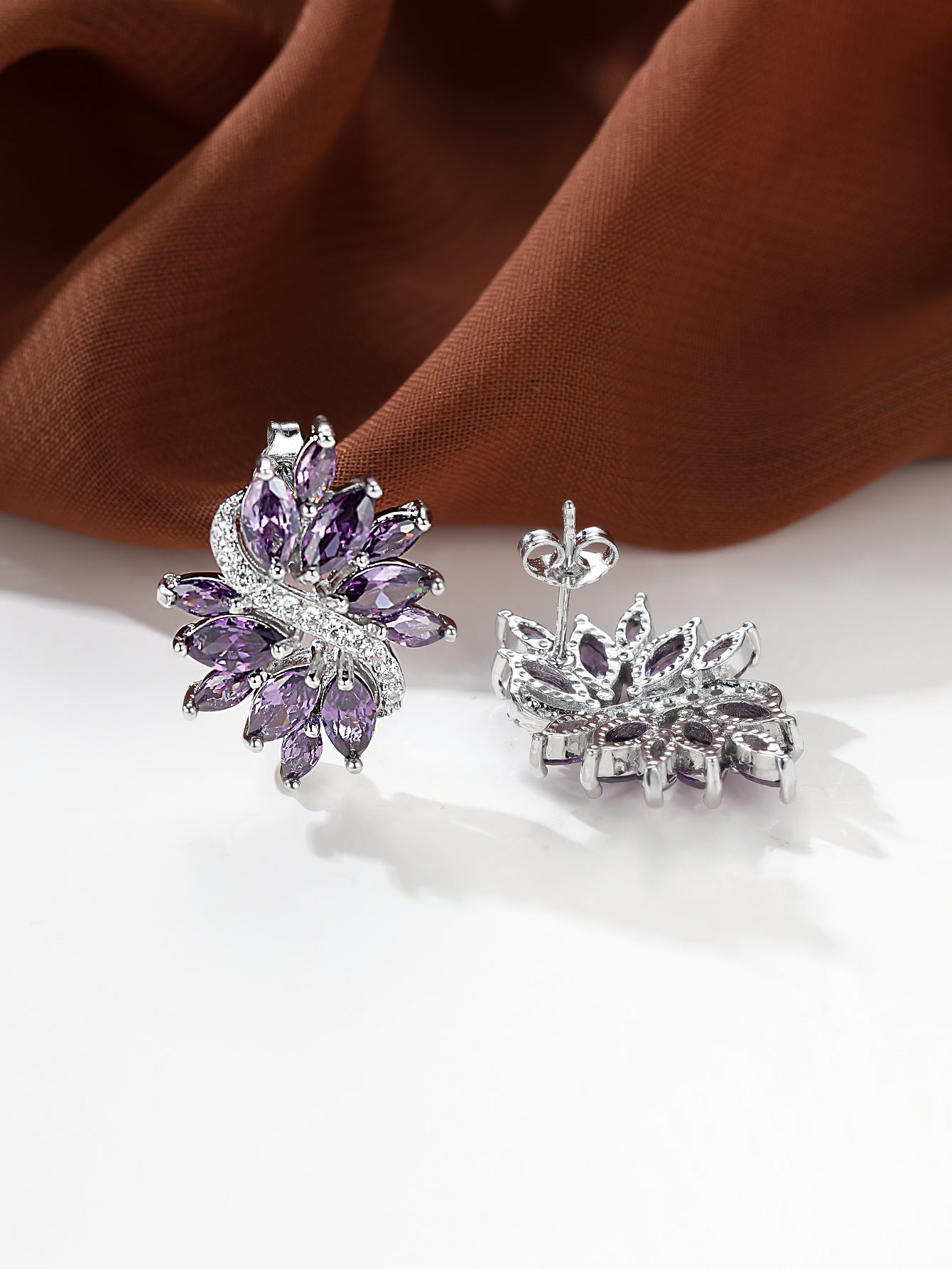 1pair Purple Zircon Stitch Composite Classic Elegant Floral Earrings Women's Earrings