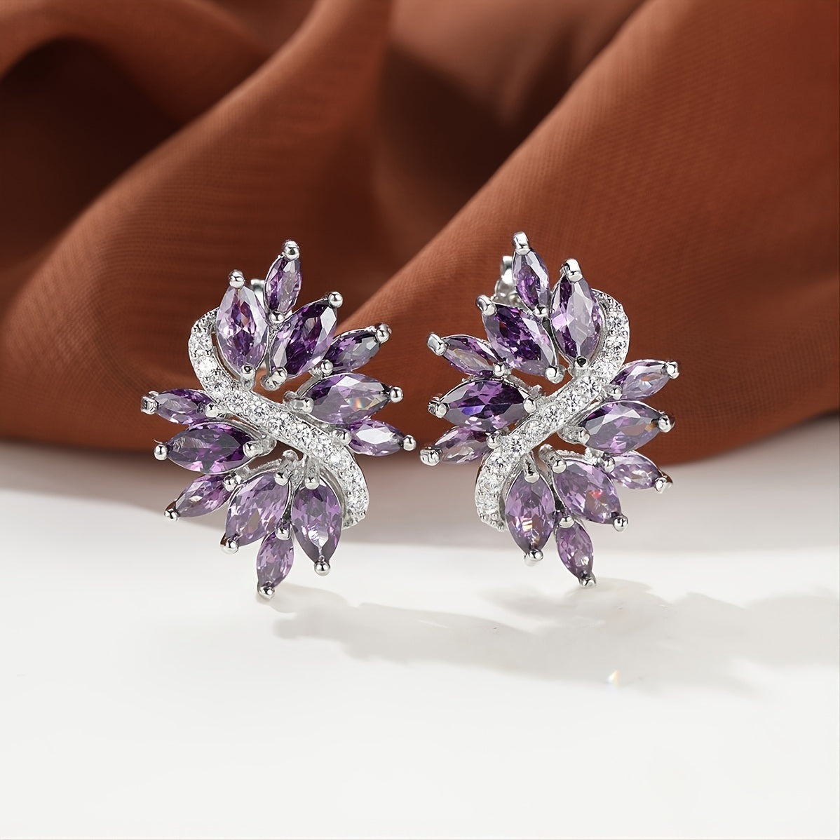 1pair Purple Zircon Stitch Composite Classic Elegant Floral Earrings Women's Earrings