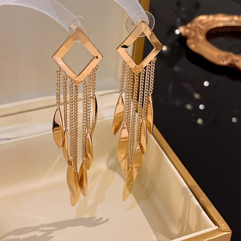 Rhombus Tassel Drop Earrings 18K Gold Plated Ear Jewelry For Women Girls