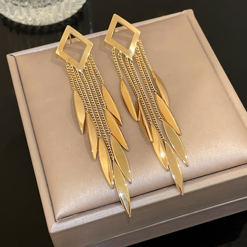 Rhombus Tassel Drop Earrings 18K Gold Plated Ear Jewelry For Women Girls