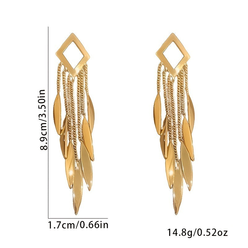 Rhombus Tassel Drop Earrings 18K Gold Plated Ear Jewelry For Women Girls