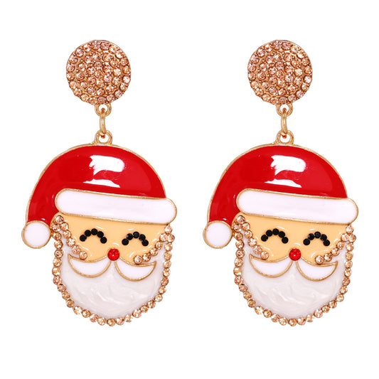 2022 Gold Plated Christmas Earrings Rhinestone Pearl Santa Claus Earrings For Women Jewelry