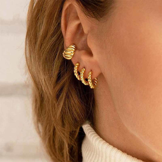 Wholesale Customised Gold Huggie Twisted Jewelry Statement 14K Gold Brass Hoop Earrings Women