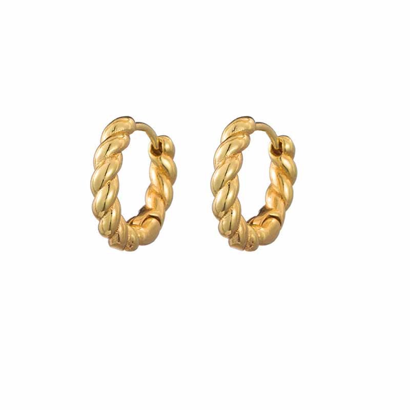 Wholesale Customised Gold Huggie Twisted Jewelry Statement 14K Gold Brass Hoop Earrings Women