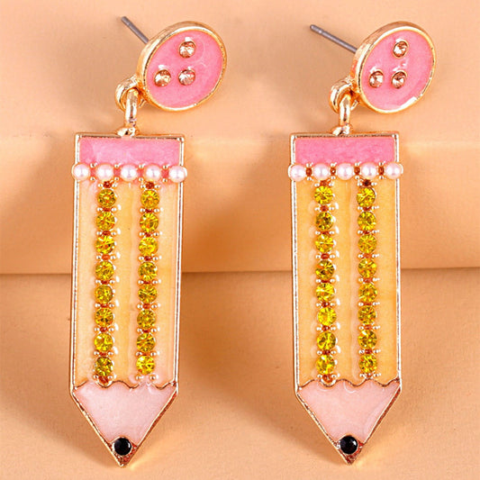 Cute Contrast Color Diamond Pearl Pencil Earrings