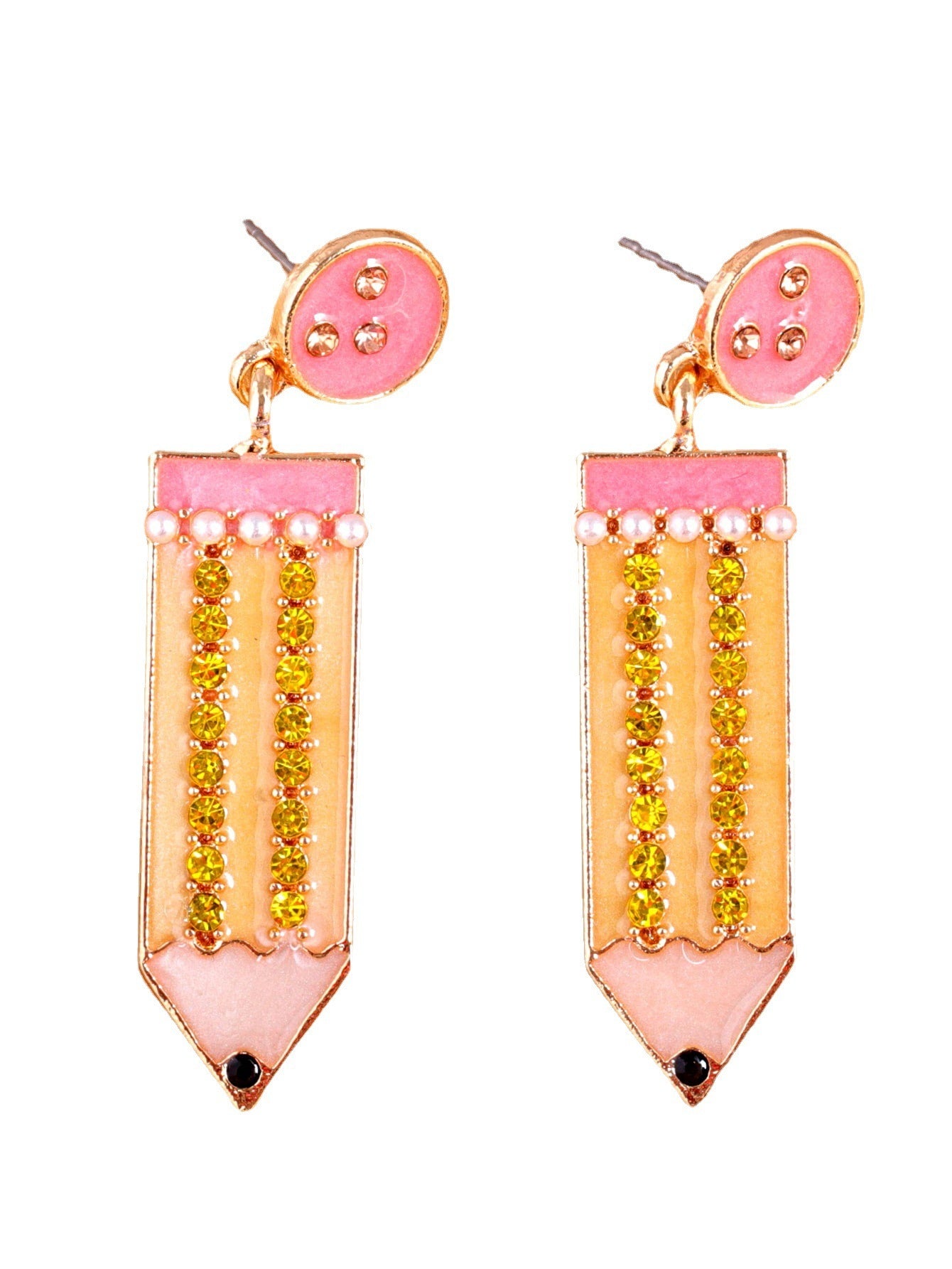 Cute Contrast Color Diamond Pearl Pencil Earrings