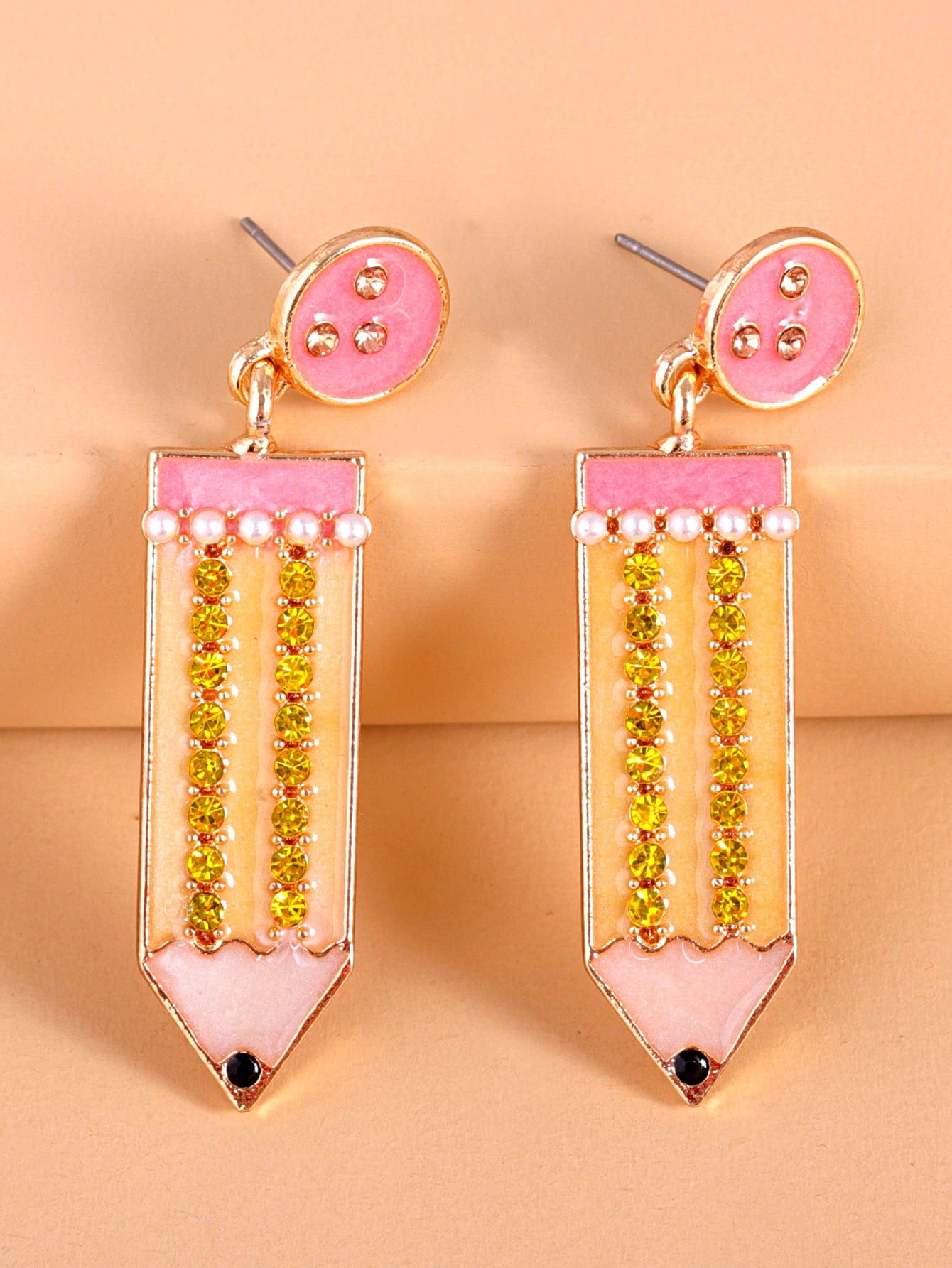 Cute Contrast Color Diamond Pearl Pencil Earrings