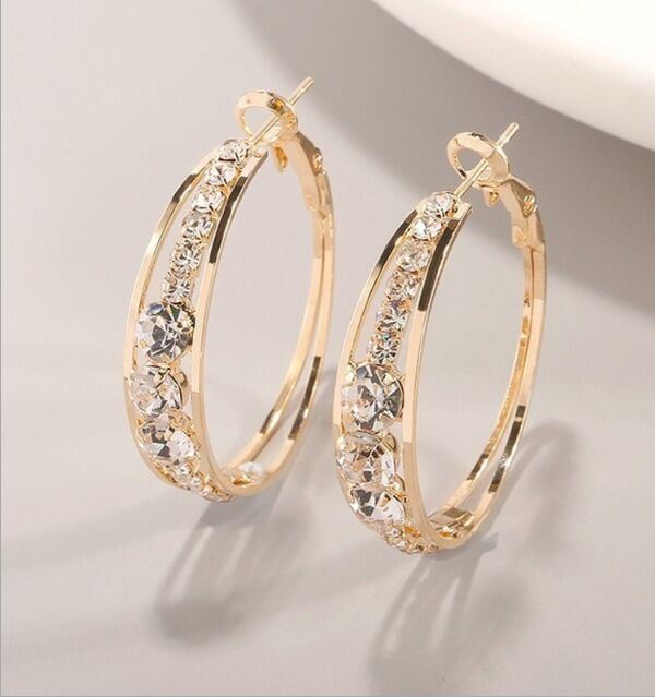 Rhinestone Women's Earrings Large Ear-Hoop