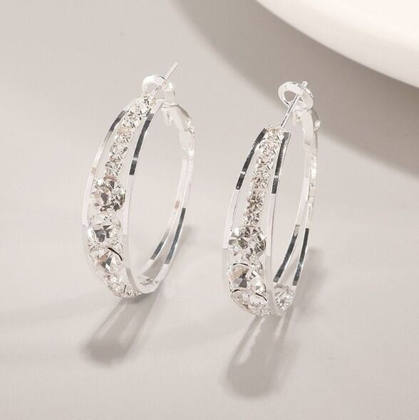 Rhinestone Women's Earrings Large Ear-Hoop