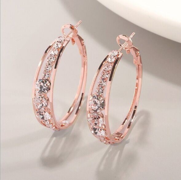 Rhinestone Women's Earrings Large Ear-Hoop