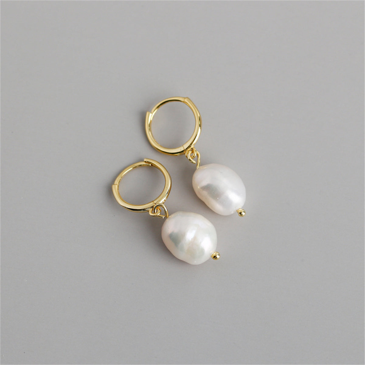 Splendid Pearls Hoop Earrings with Quality White Baroque Freshwater Cultured Pearls 8-12mm for Women