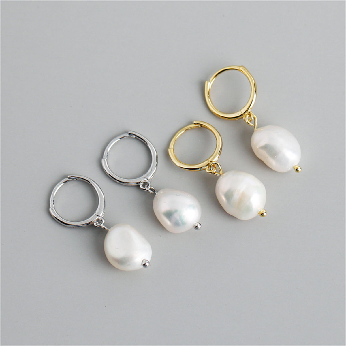 Splendid Pearls Hoop Earrings with Quality White Baroque Freshwater Cultured Pearls 8-12mm for Women