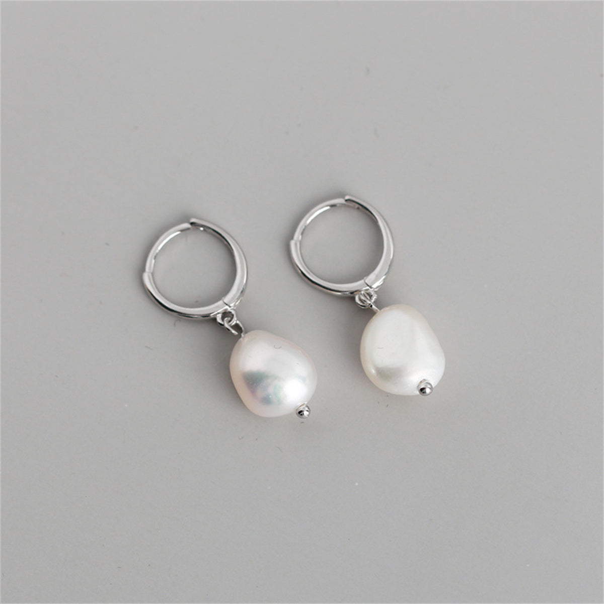 Splendid Pearls Hoop Earrings with Quality White Baroque Freshwater Cultured Pearls 8-12mm for Women