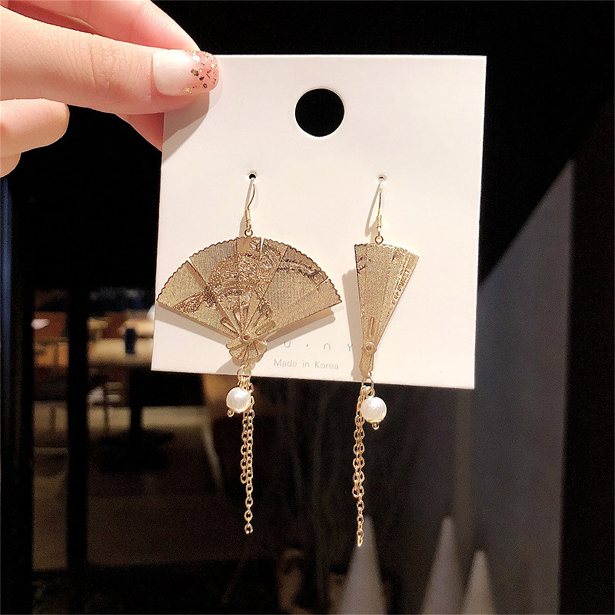 Chinese Style Foldable Fan Earrings Pearl Retro Dangle Earring Tassel Earrings for Women Girls