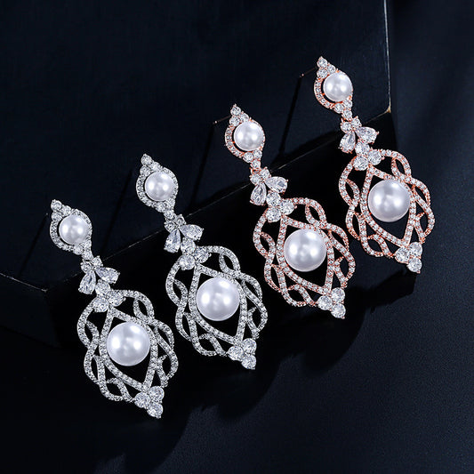 Pearl Tassel Earrings Long Small Niche Design Light Luxury Style Zircon