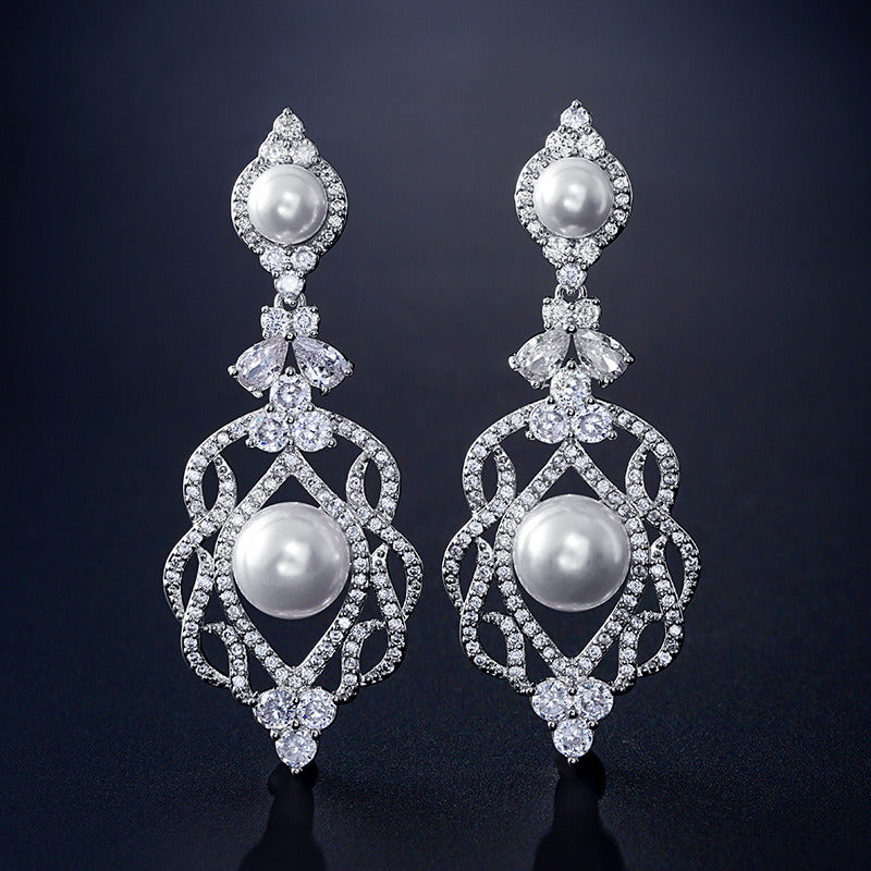 Pearl Tassel Earrings Long Small Niche Design Light Luxury Style Zircon