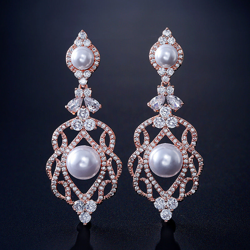 Pearl Tassel Earrings Long Small Niche Design Light Luxury Style Zircon