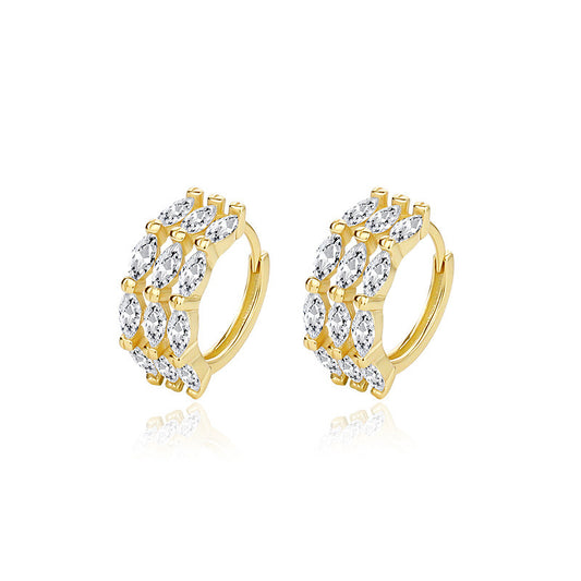 925 Sterling Silver Personality Zircon Earrings Women's Three Row Diamond Earrings