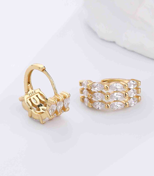 925 Sterling Silver Personality Zircon Earrings Women's Three Row Diamond Earrings