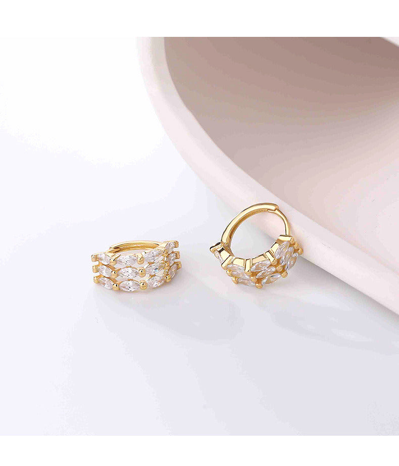 925 Sterling Silver Personality Zircon Earrings Women's Three Row Diamond Earrings