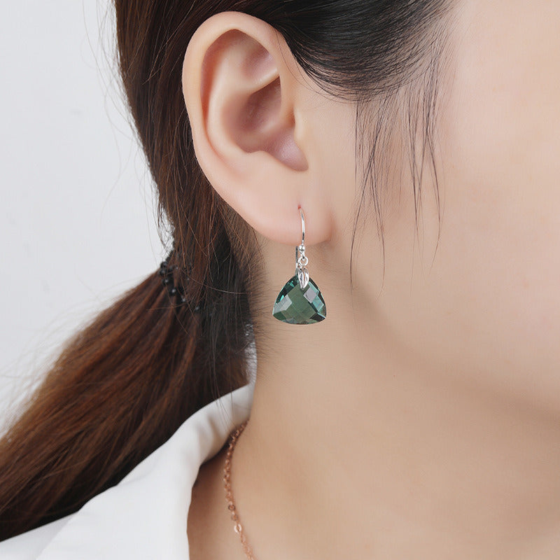 S925 Silver Green Crystal Earrings Women's Light Luxury Temperament Retro Crystal Inlaid Earrings