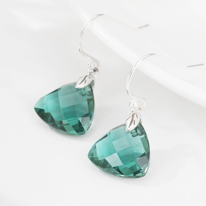 S925 Silver Green Crystal Earrings Women's Light Luxury Temperament Retro Crystal Inlaid Earrings