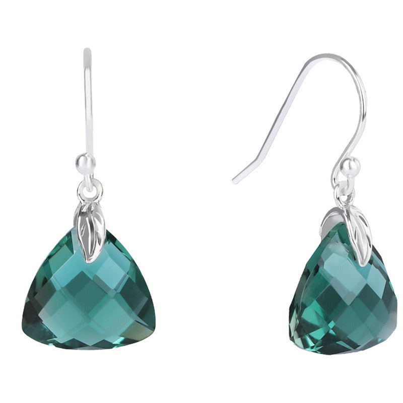 S925 Silver Green Crystal Earrings Women's Light Luxury Temperament Retro Crystal Inlaid Earrings