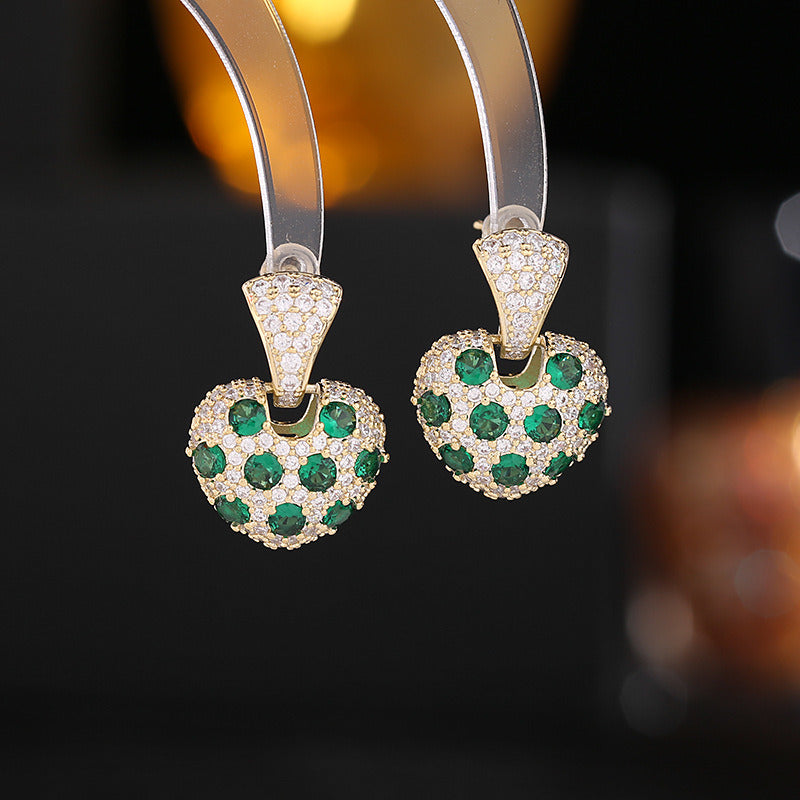 Temperament silver needle zircon earrings three-dimensional heart-shaped earrings