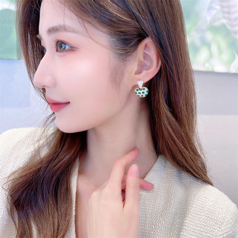 Temperament silver needle zircon earrings three-dimensional heart-shaped earrings