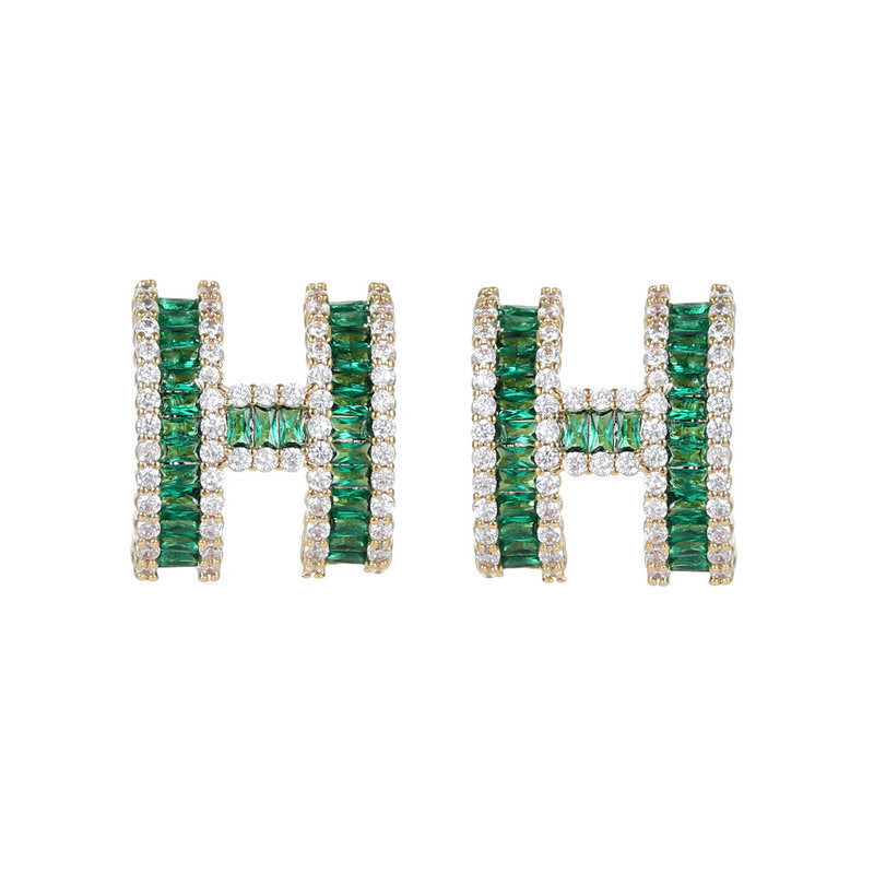 Niche Light Luxury Design Earrings Zircon Inlaid H Letter Earrings