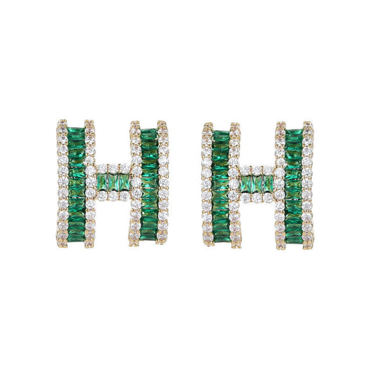 Niche Light Luxury Design Earrings Zircon Inlaid H Letter Earrings