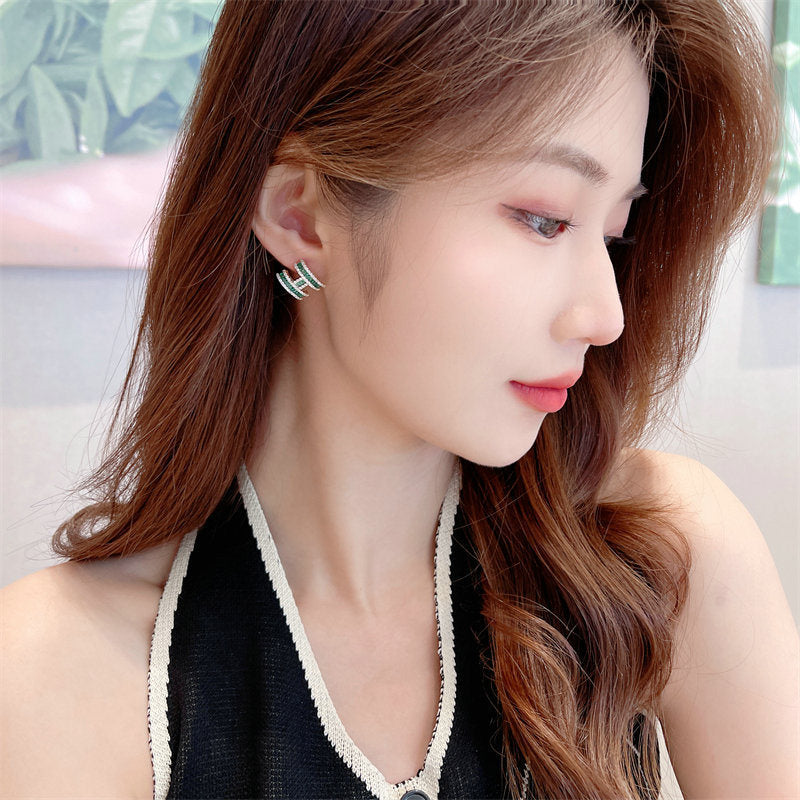 Niche Light Luxury Design Earrings Zircon Inlaid H Letter Earrings