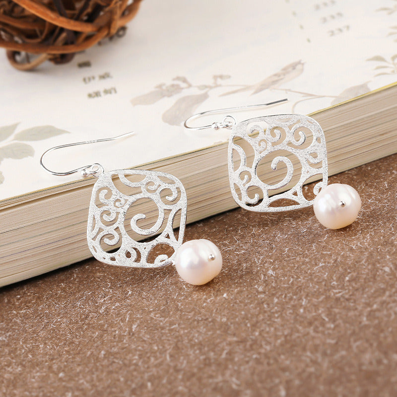 S925 Silver Earrings Natural Freshwater Pearls Baroque Pearl Earrings Brushed Retro