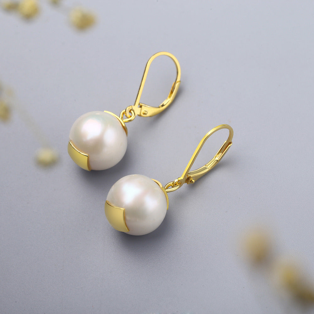 S925 Silver Pearl Earrings Temperament Light Luxury Gold-plated Retro Pearl Inlaid Ear Buckle