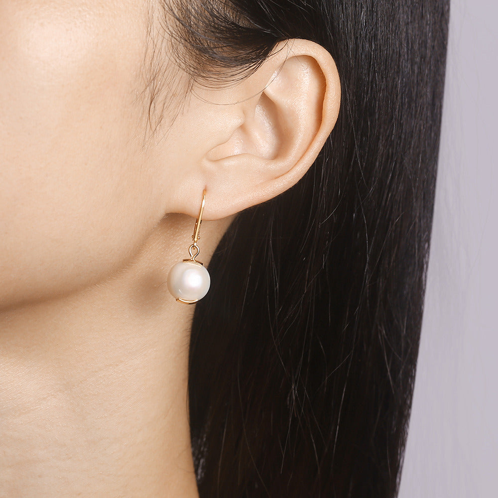 S925 Silver Pearl Earrings Temperament Light Luxury Gold-plated Retro Pearl Inlaid Ear Buckle