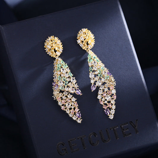 Heavy Industry Color Zirconium Earrings Irregular Zircon Earrings Female 925 Silver Needle Conch