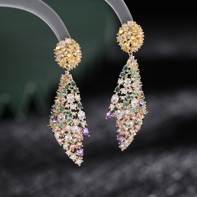 Heavy Industry Color Zirconium Earrings Irregular Zircon Earrings Female 925 Silver Needle Conch